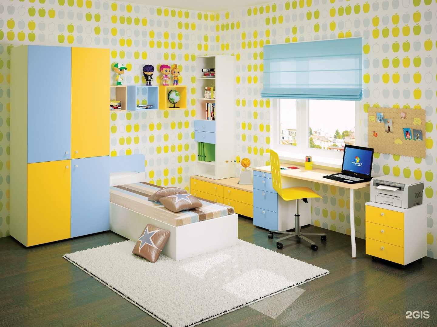 Мебель для детской синяя с желтым